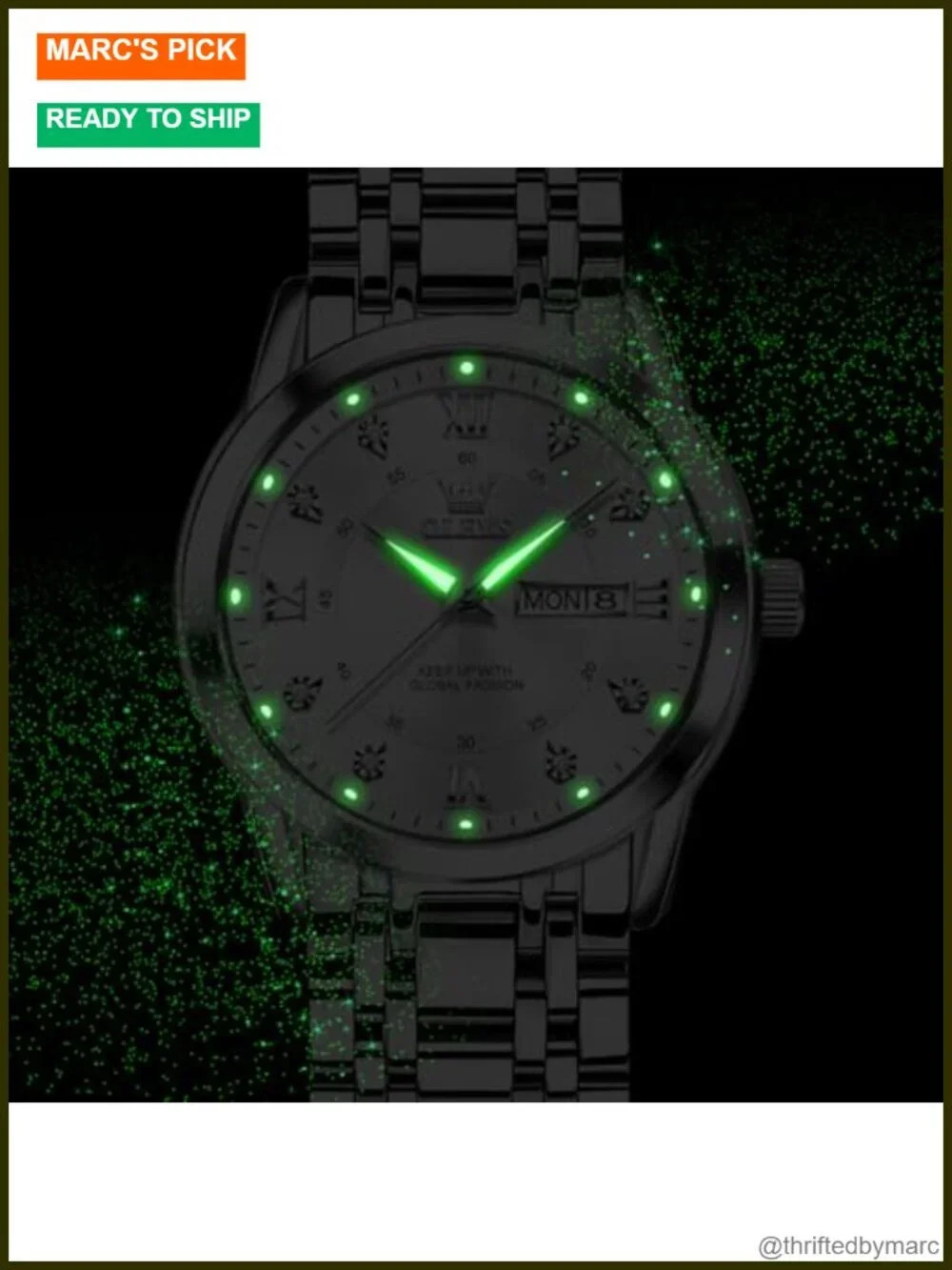 Business Diamond Easy Read Mens Wristwatch - Analog Luxury Stainless Steel